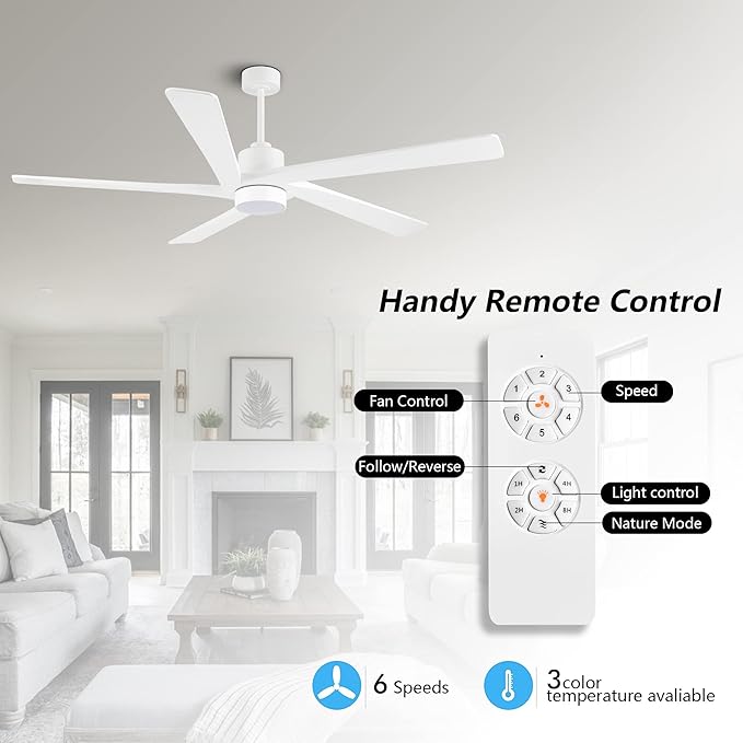 WINGBO 54" DC Ceiling Fan with Lights and Remote Control, 5 Carved Wood ...