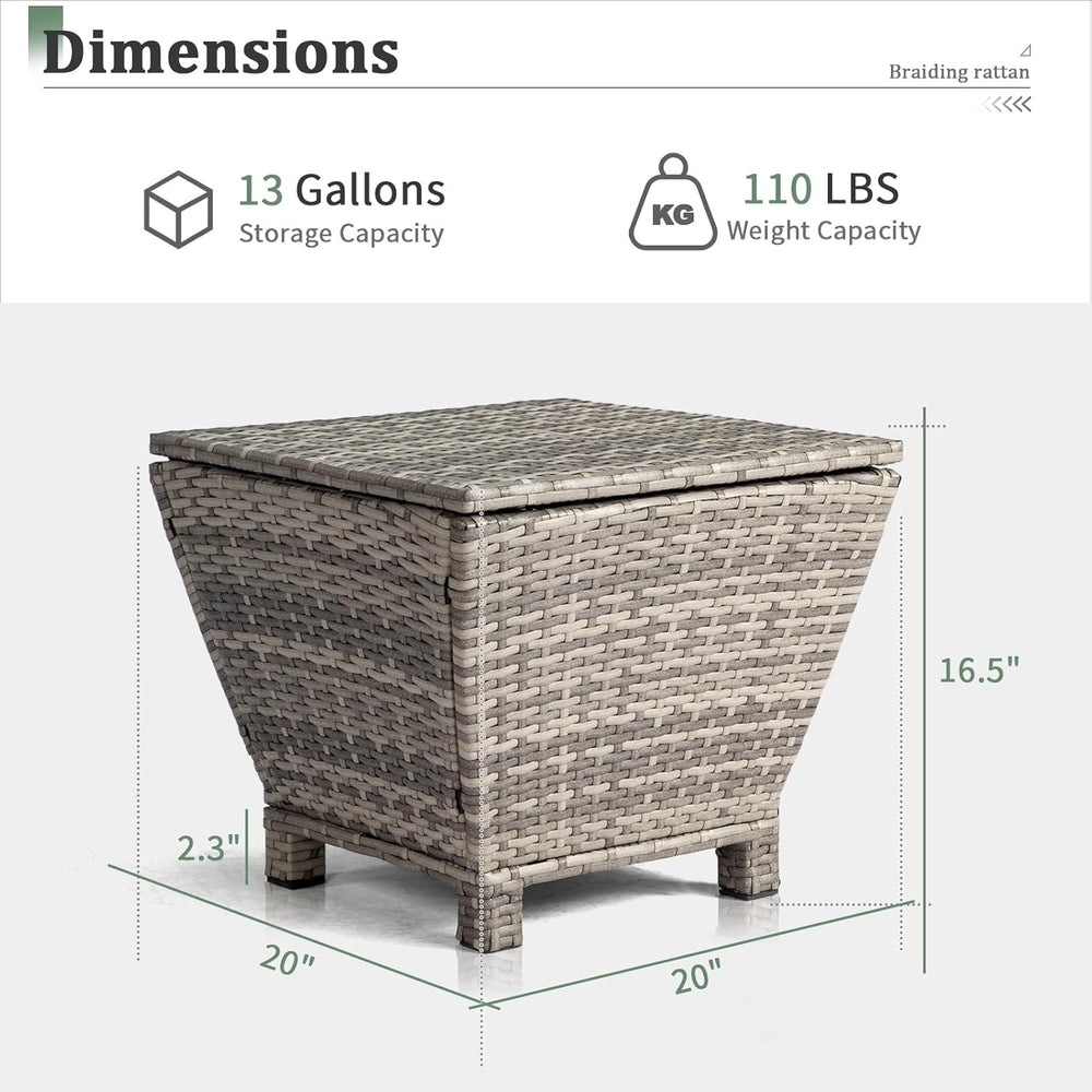 VINGLI 13 Gallon Outdoor Deck Box, Wicker Outdoor Storage Box with Lid, Small...