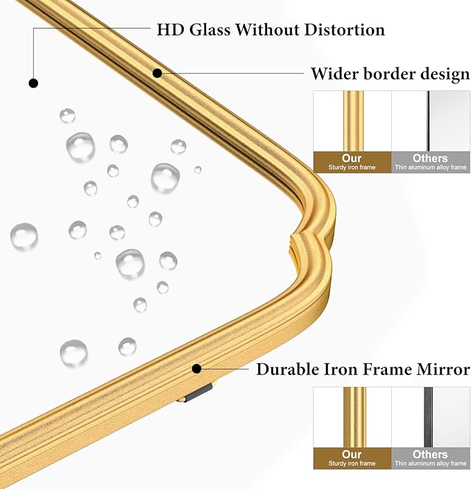 Gold Bathroom Mirror for Wall 20" x 30" Modern Rounded Corner Recta...