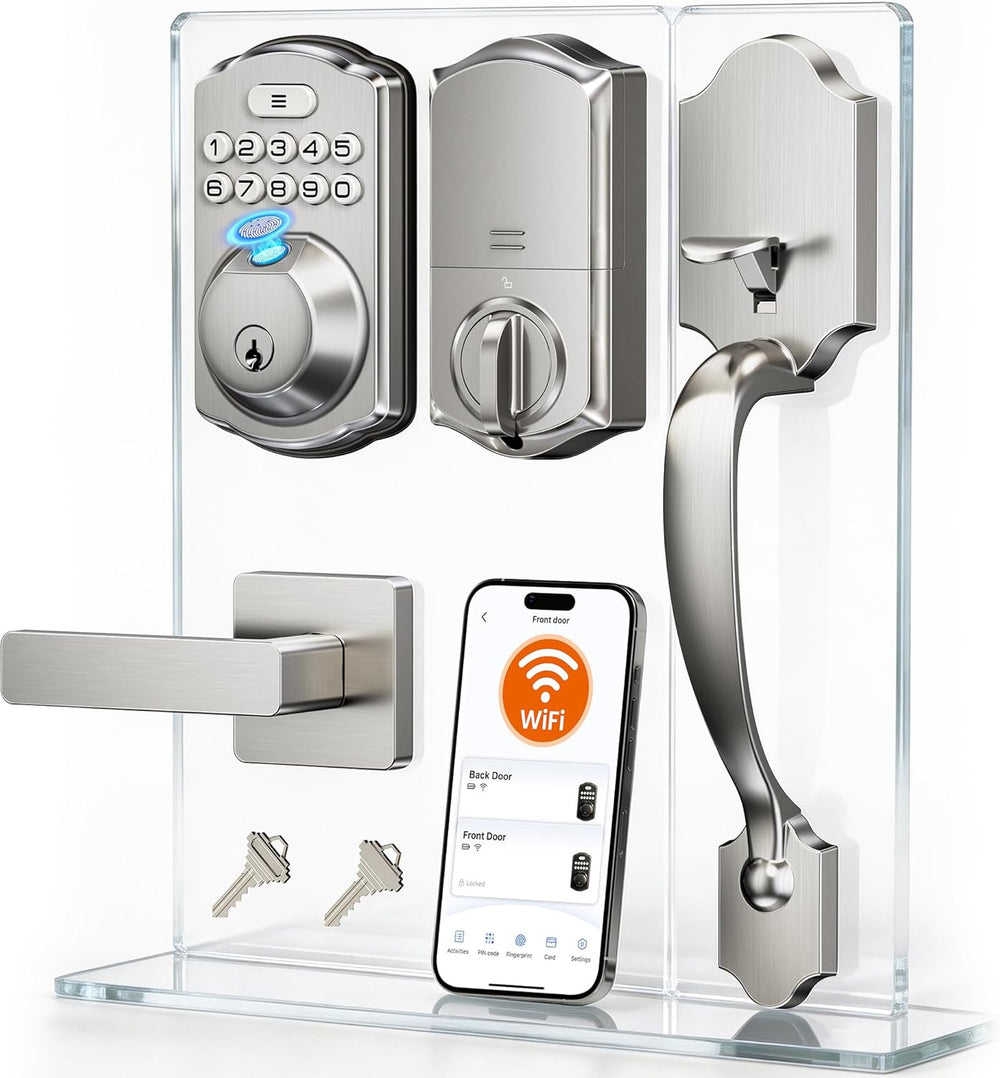 Veise VE012W-H Wi-Fi Smart Front Door Lock Set with Handle, Satin Nickel
