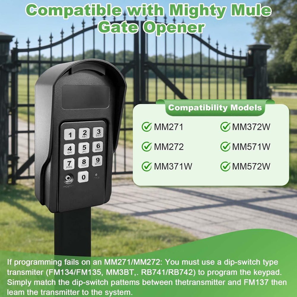 FM137 Wireless Digital Keypad Replacement for Mighty Mule Automatic Gate Open...