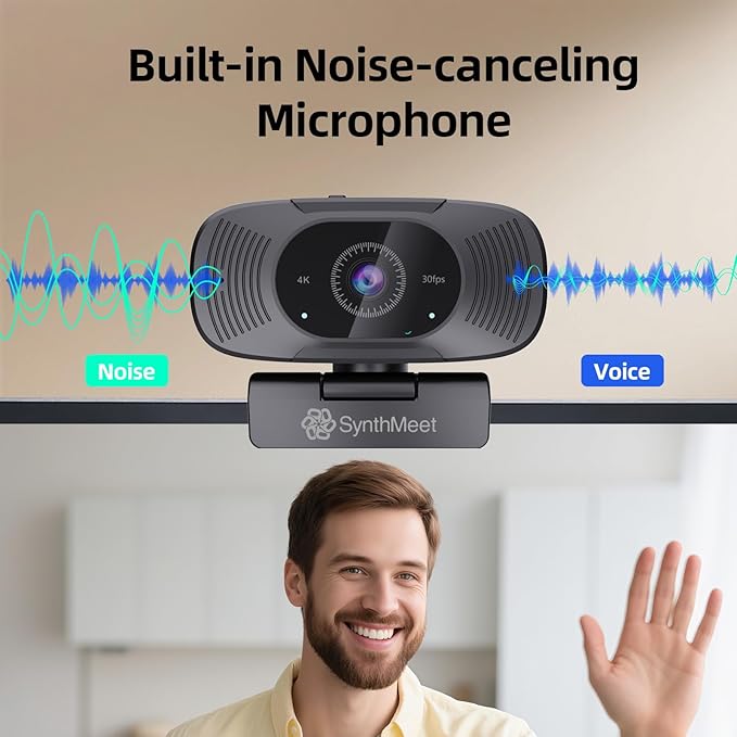 SynthMeet 4K Webcam for PC, 1080P@60FPS, 4K Camera