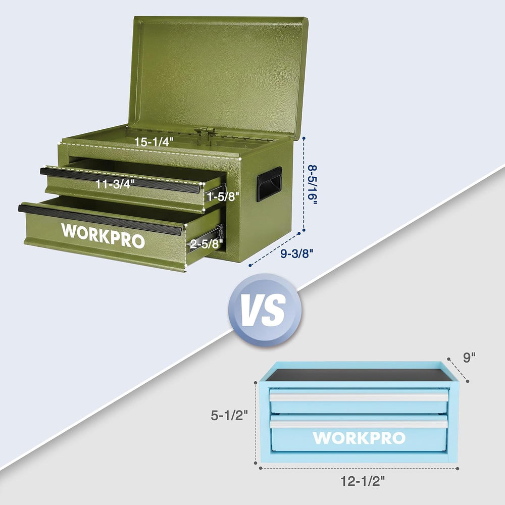 WORKPRO 15-Inch Metal Tool Box with 2 Drawers & Top Storage