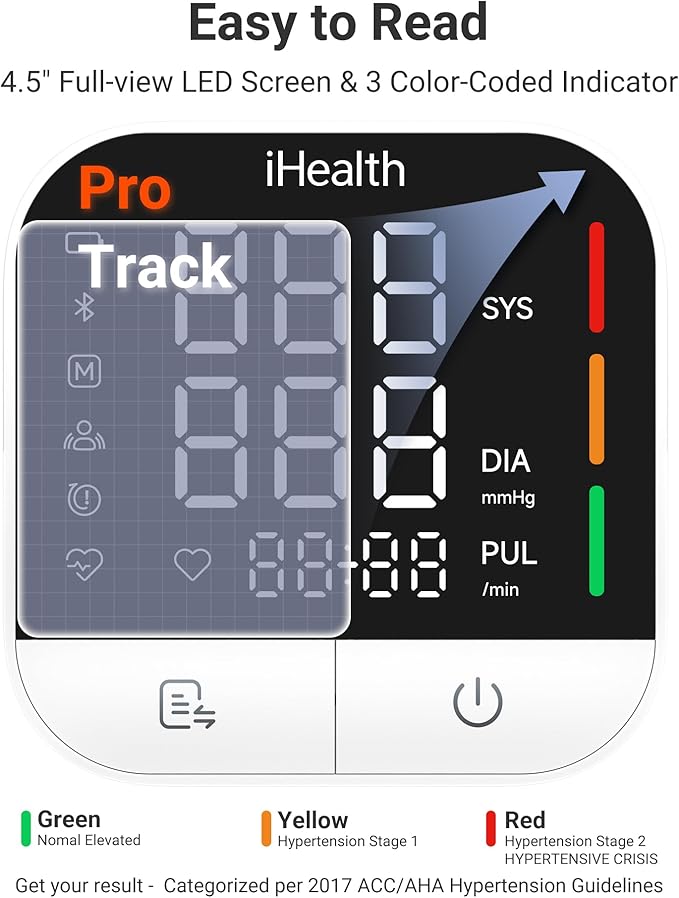 iHealth Track Pro Upper Arm Blood Pressure Monitor, Full-View LED Screen