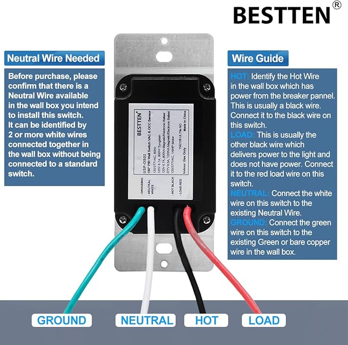 BESTTEN 5 Pack Motion Sensor Light Switch, PIR Vacancy & Occupancy, 800W ...