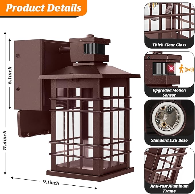 Porch Light with GFCI Outlets, Waterproof Outside Wall Lantern Sconce 3