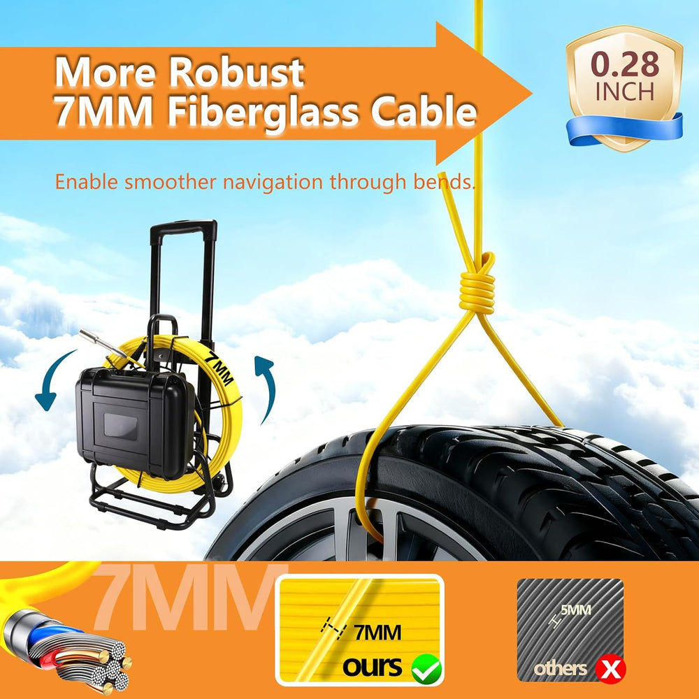 Sewer Camera with Locator,Self Leveling,165FT/50M,Retractable Handle,7MM Cabl...