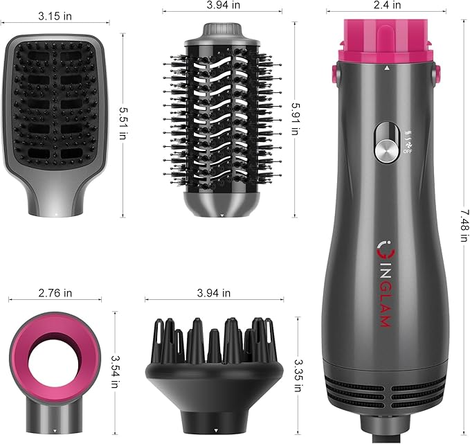 IG INGLAM 4 in 1 Hot Air Brush, Negative Ion Detachable Hair Styler & Vol...