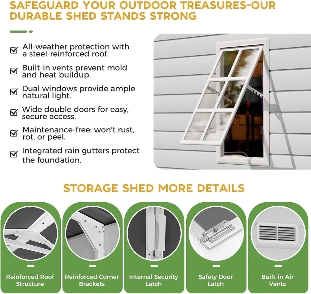 WACASA 8x12 FT Resin Plastic Outdoor Storage Shed with Floor