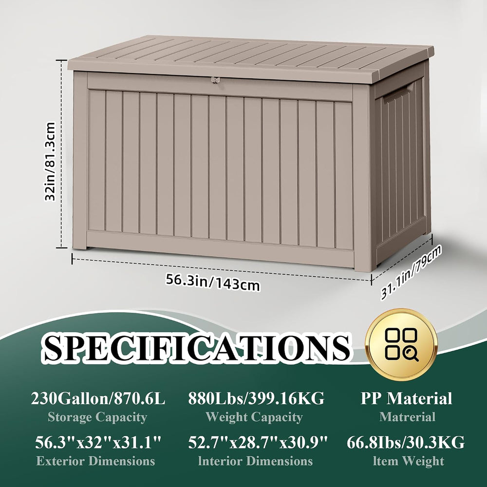 280 Gallon Resin Large Deck Box, Waterproof Outdoor Storage box for Patio Cus...