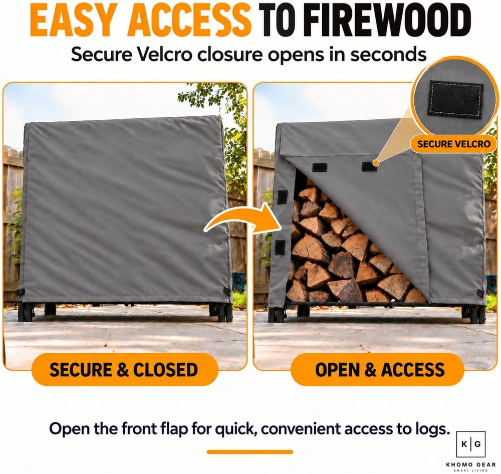 Firewood Rack Cover 4ft Waterproof, Outdoor Log Rack Cover with Easy-Load Fro...