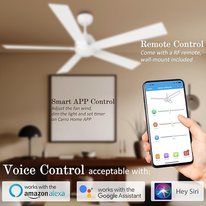 SMAAIR Smart Ceiling Fan with Light, 60inch Indoor and Outdoor ceiling fan with