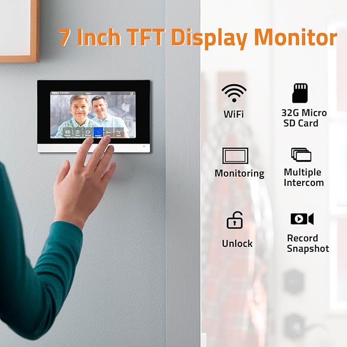 Wireless IP Video Doorbell Intercom System, WiFi 7 Inch Monitor