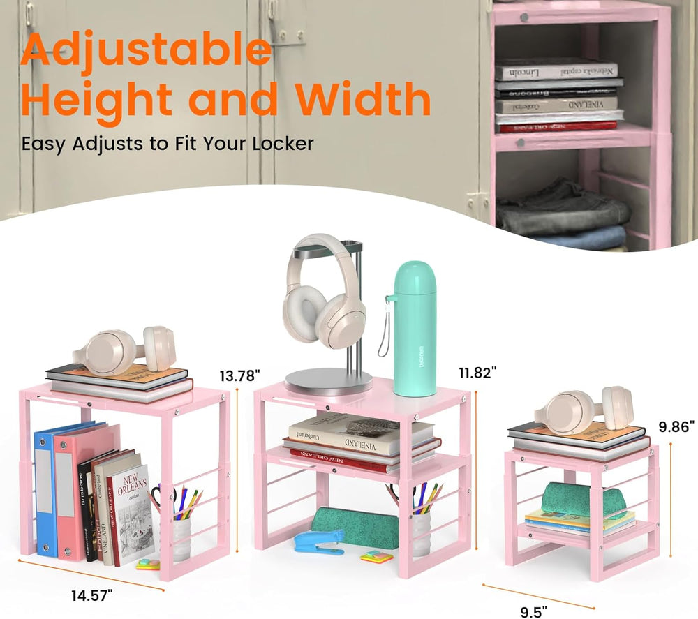 LIDTOP Locker Organizer Shelf Pink, Adjustable Width and Height, Stackable Me...