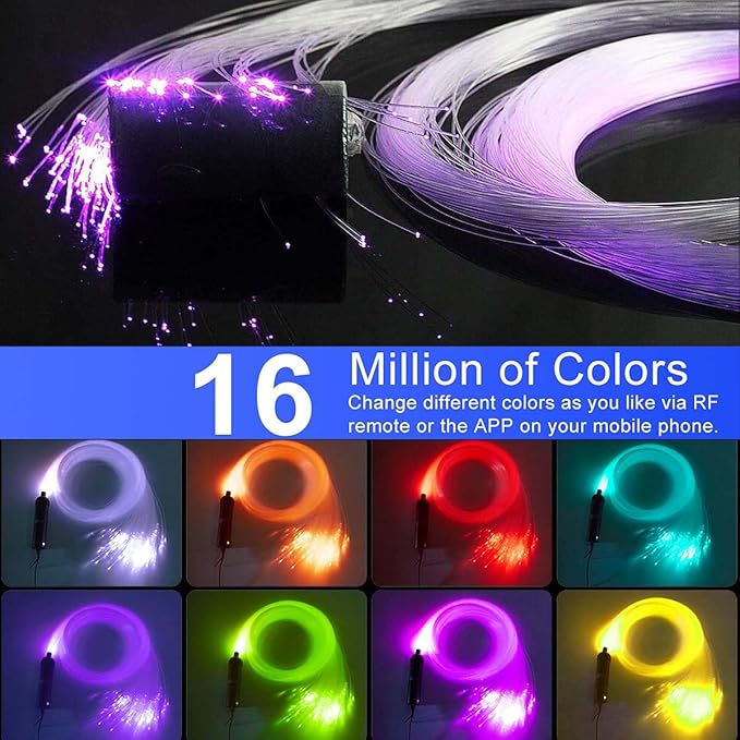AZIMOM Car Use Bluetooth 6W RGBW LED Fiber Optic Lights Star Ceiling Light Ki...