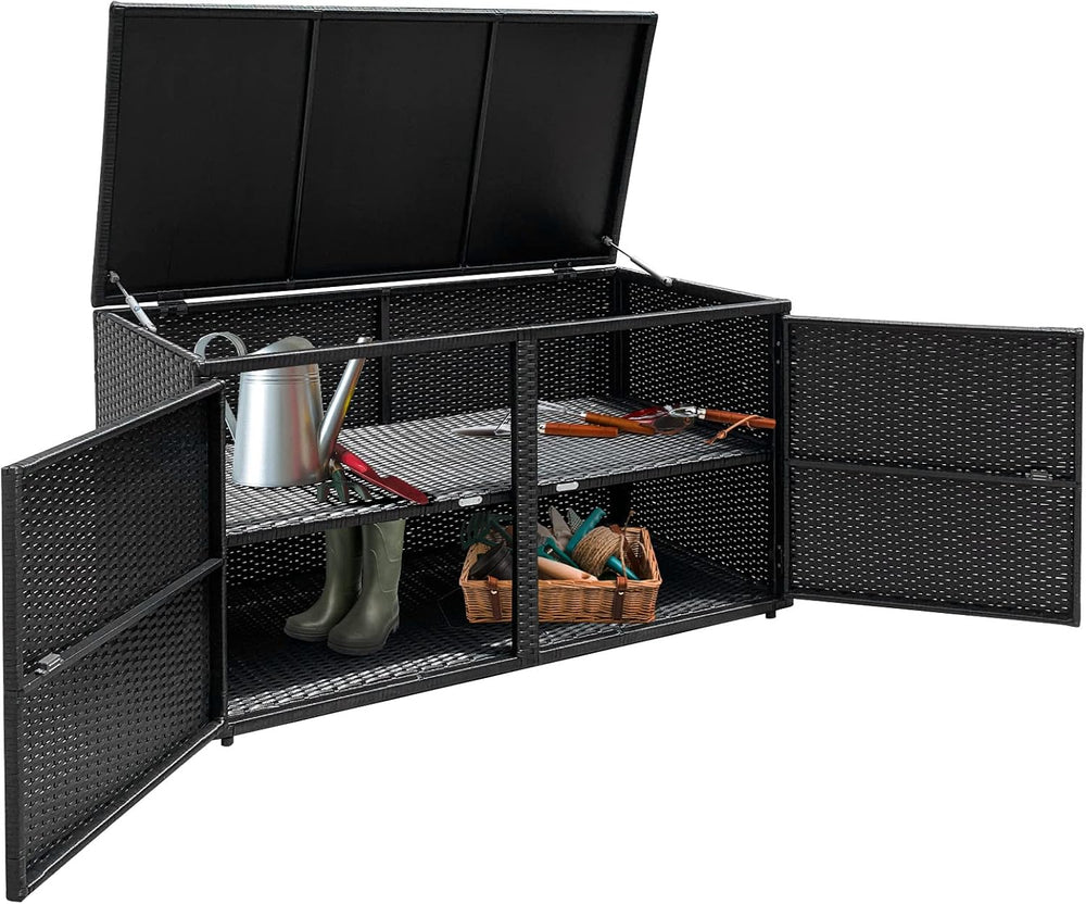 HAPPYGRILL Deck Box Outdoor Wicker Storage Box Cabinet, 88 Gallon Patio Ratta...