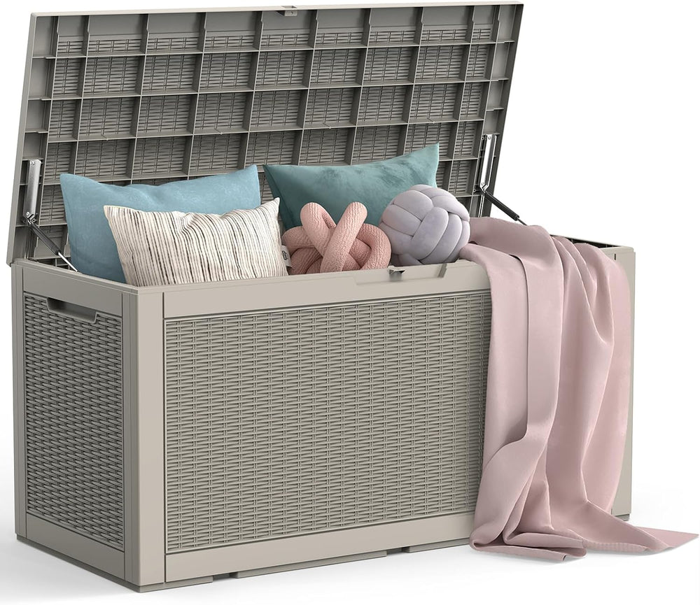 Mars Villa 100 Gallon Deck Box, Outdoor Storage Box, Outside Bin, Grey