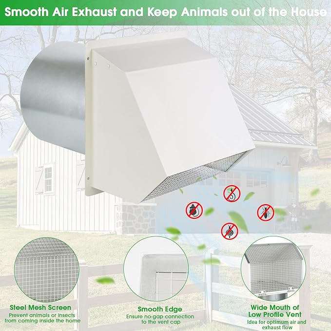 12 Inch Hooded Wall Vent with Screen and Damper, Outdoor Wall Exhaust Vent