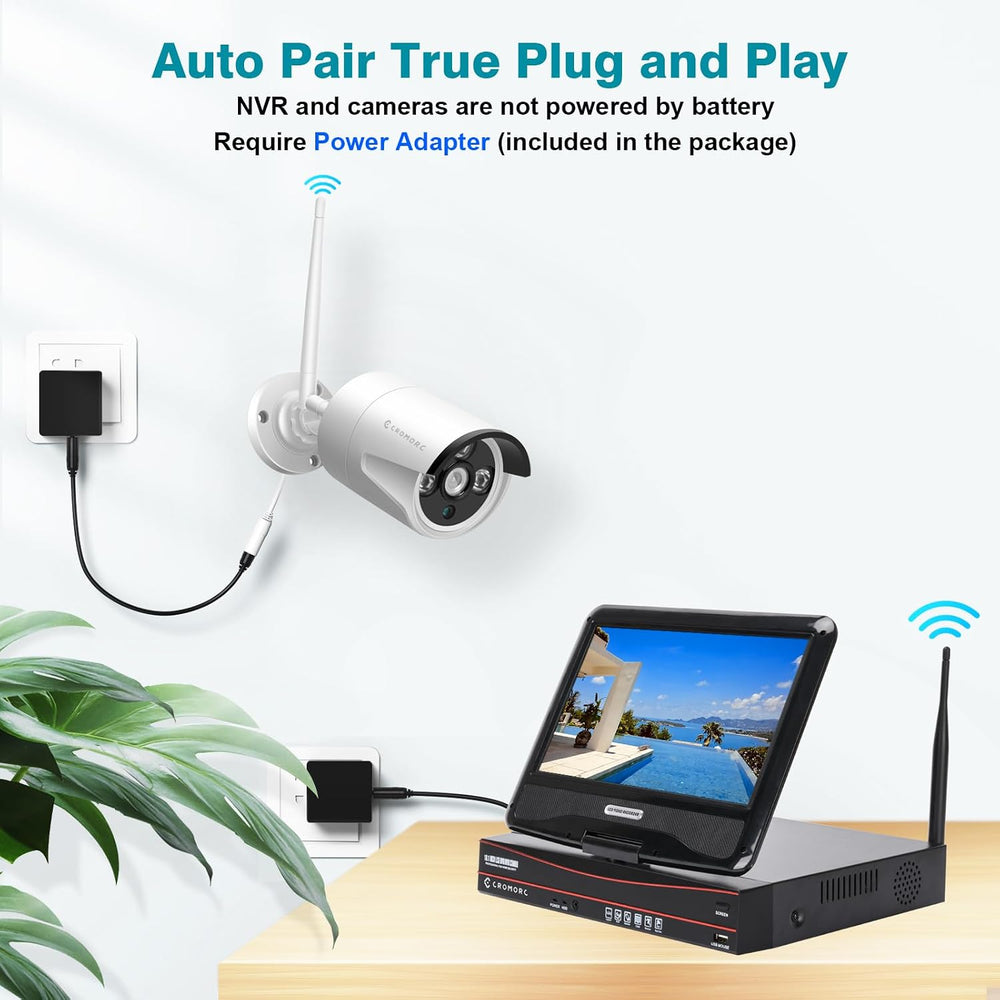 Wireless Security Camera System with 10.1" Monitor 4pcs 5MP Camera
