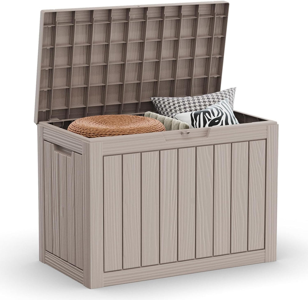 Outdoor Storage Box Waterproof, 45 Gallon Lockable Resin Deck Box Large, Pati...