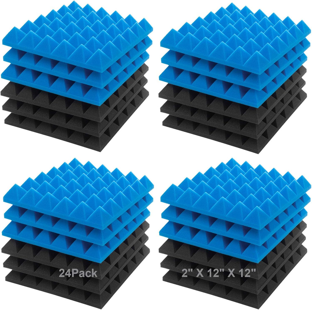 JBER Acoustic Sound Foam Panels, 24 Pack 2" X 12" X 12" Blue a...
