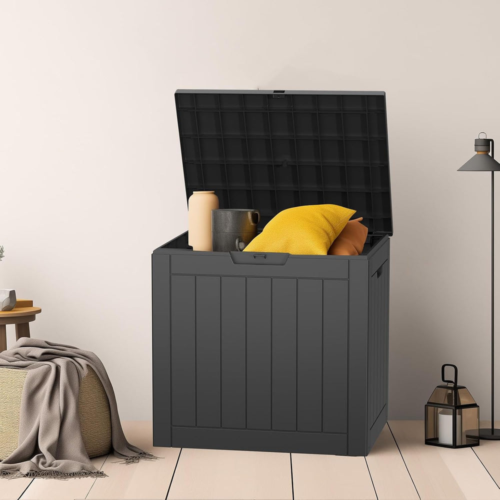 PatioZen 30 Gallon Resin Deck Box with Lockable Lid, Waterproof storage box f...
