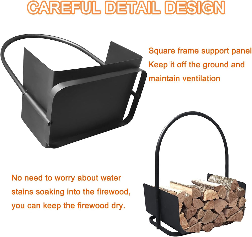 Indoor Firewood Rack Portable Rustproof Wrought Iron Outdoor Firewood Holder,...