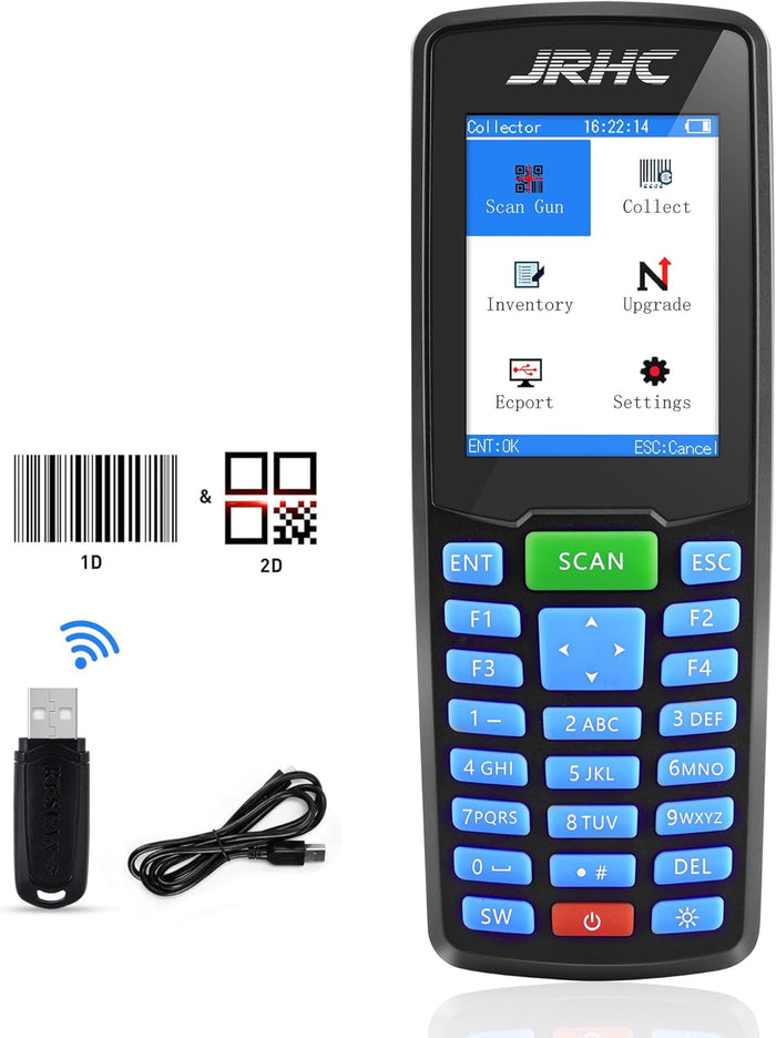 1D 2D Barcode Scanner Wireless, JRHC Portable Inventory Scanner & Data