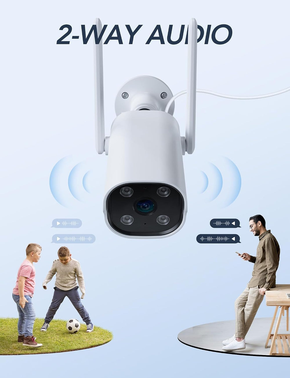 GNCC 2K Outdoor Security Camera, 24/7 Recording, Plug-in, AI, White-2P