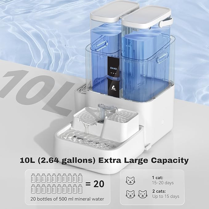 Automatic Cat Water Fountain 10L/338oz Self Filling and Cleaning, Pet Water