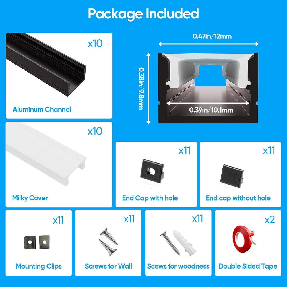 Besseto 10 Pack LED Aluminum Channel