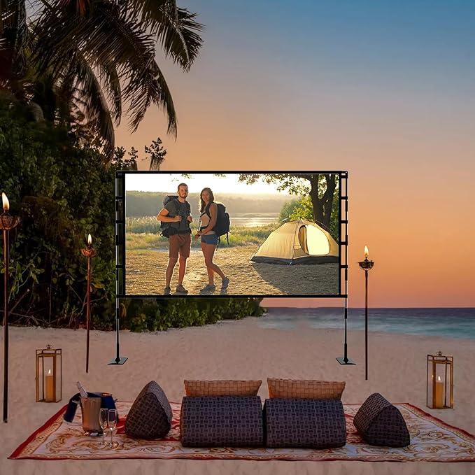 TOWOND Projector Screen and Stand, 120 inch Outdoor Projector Screen Indoor