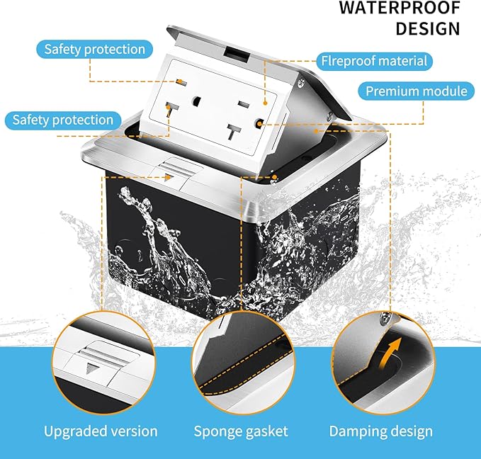Vagueior Recessed Floor Electrical Outlet Kit, Waterproof Electrical Outlet (...