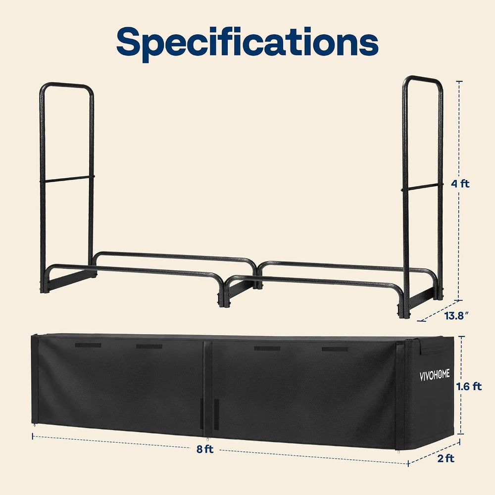 VIVOHOME 8 ft 1/2 Cord Fireood Rack Outdoor with Cover Combo Set