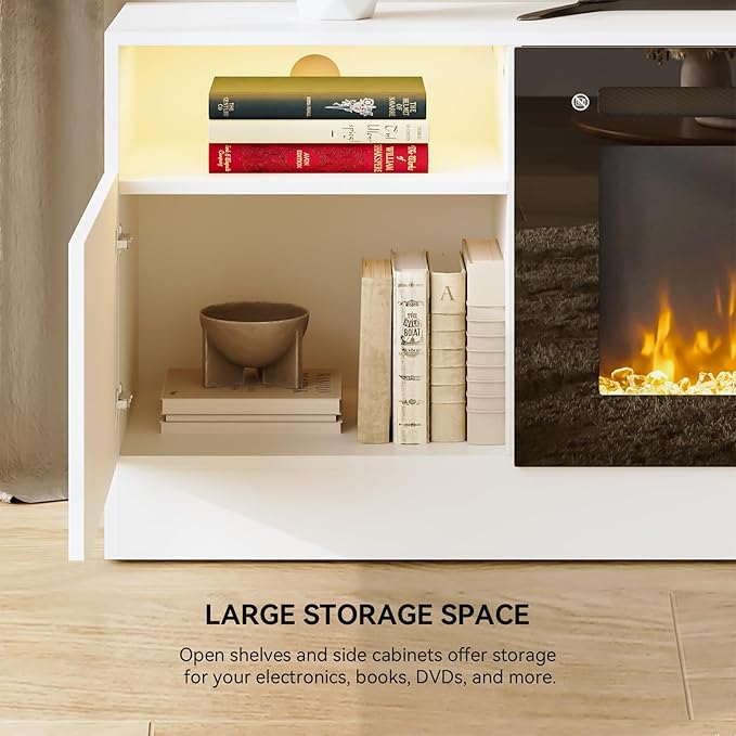 YISUFO 70" TV Stand with 36" Electric Fireplace, Large Modern Media