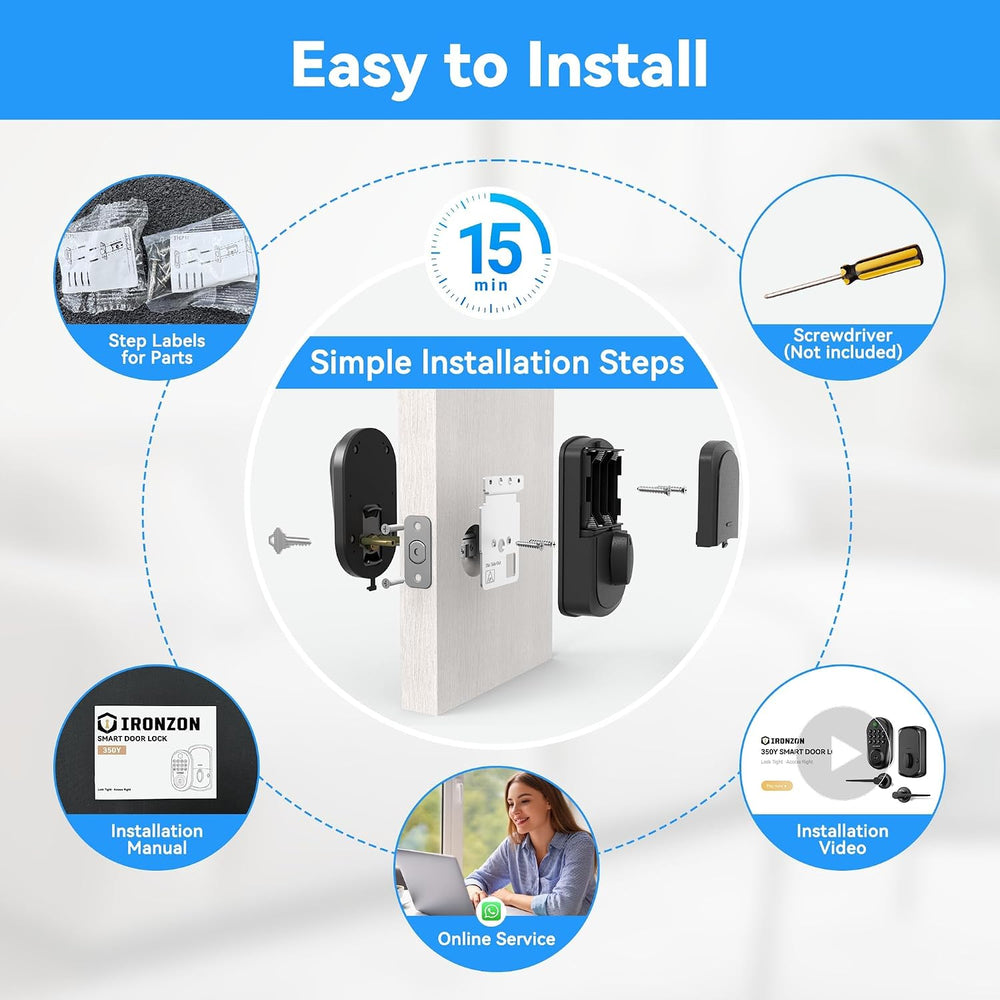 350YS 5-in-1 Keyless Entry Door Lock Smart Deadbolt with Handle Black