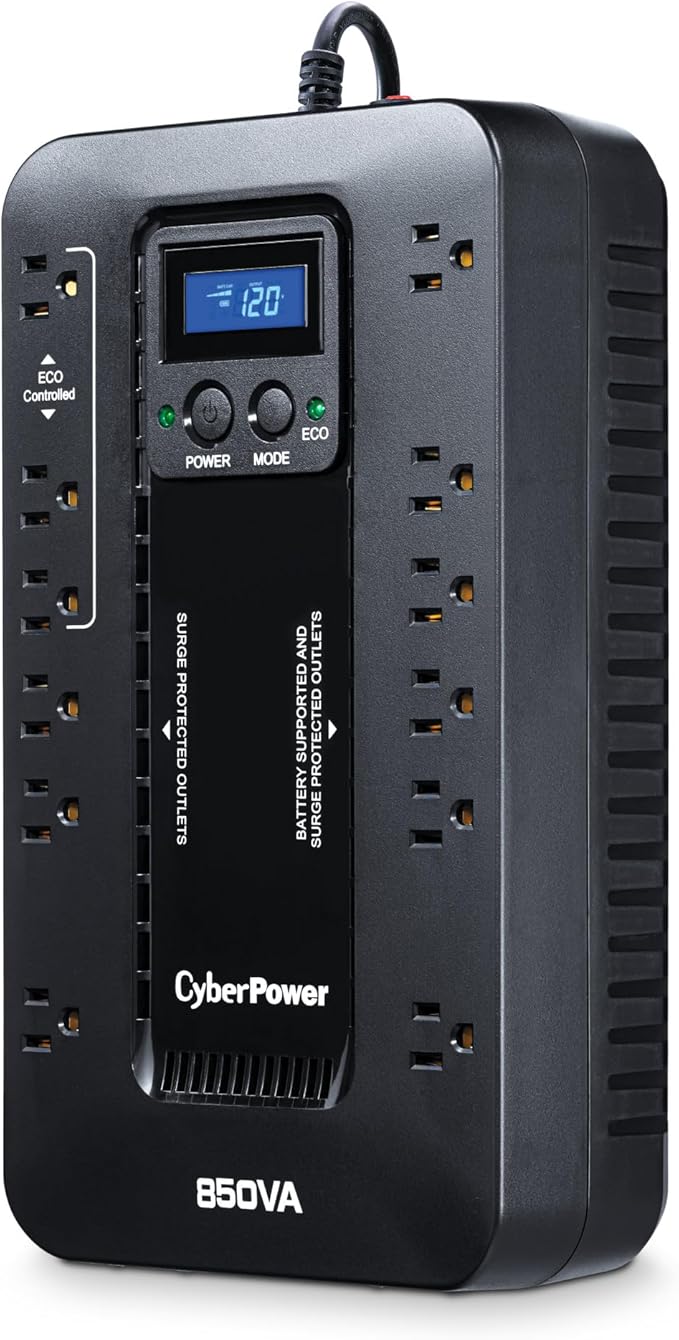 CyberPower EC850LCD Ecologic UPS Battery Backup and Surge Protector, 850VA/510W