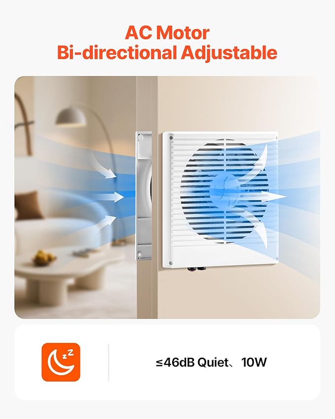 VEVOR Room to Room Fan, Two-Way Airflow Through-the-Wall Fan 8"