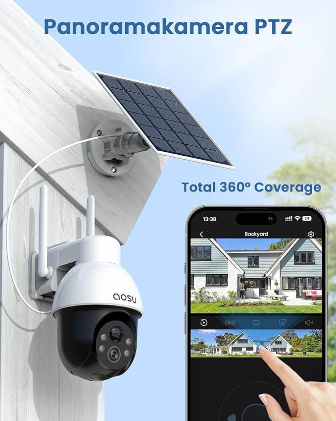 AOSU Solar Security Camera Wireless Outdoor System, 3K/5MP Battery Powered WiFi