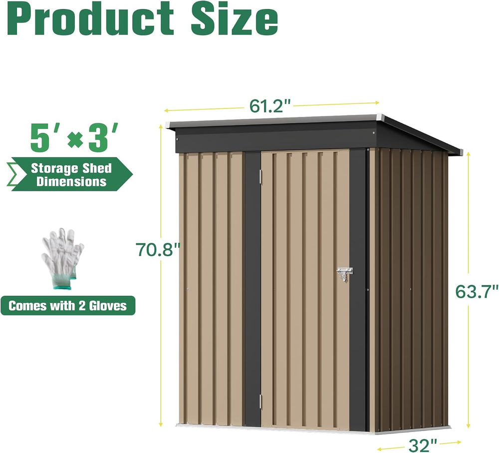 Flamaker 5x3 FT Storage Shed Waterproof Metal Garden Shed with Lockable Door ...
