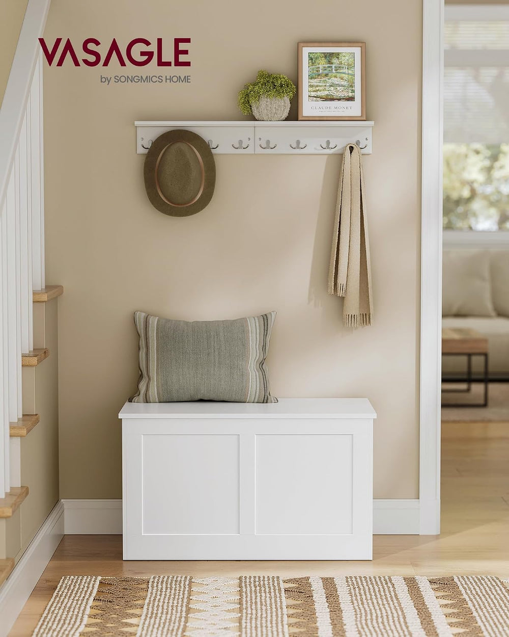 VASAGLE Storage Chest with 2 Safety Hinges, 15.7 x 31.5 x 18.3 Inches