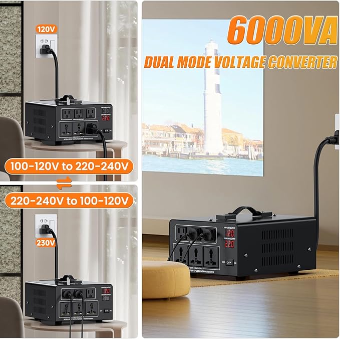 6000W Voltage Converter Transformer Step Up 110V/120V to220V/240V or Step Down