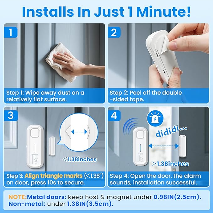 Sanjie Door Alarm with Instant and Delayed Alerts 30s/1min/2min/4min, Door