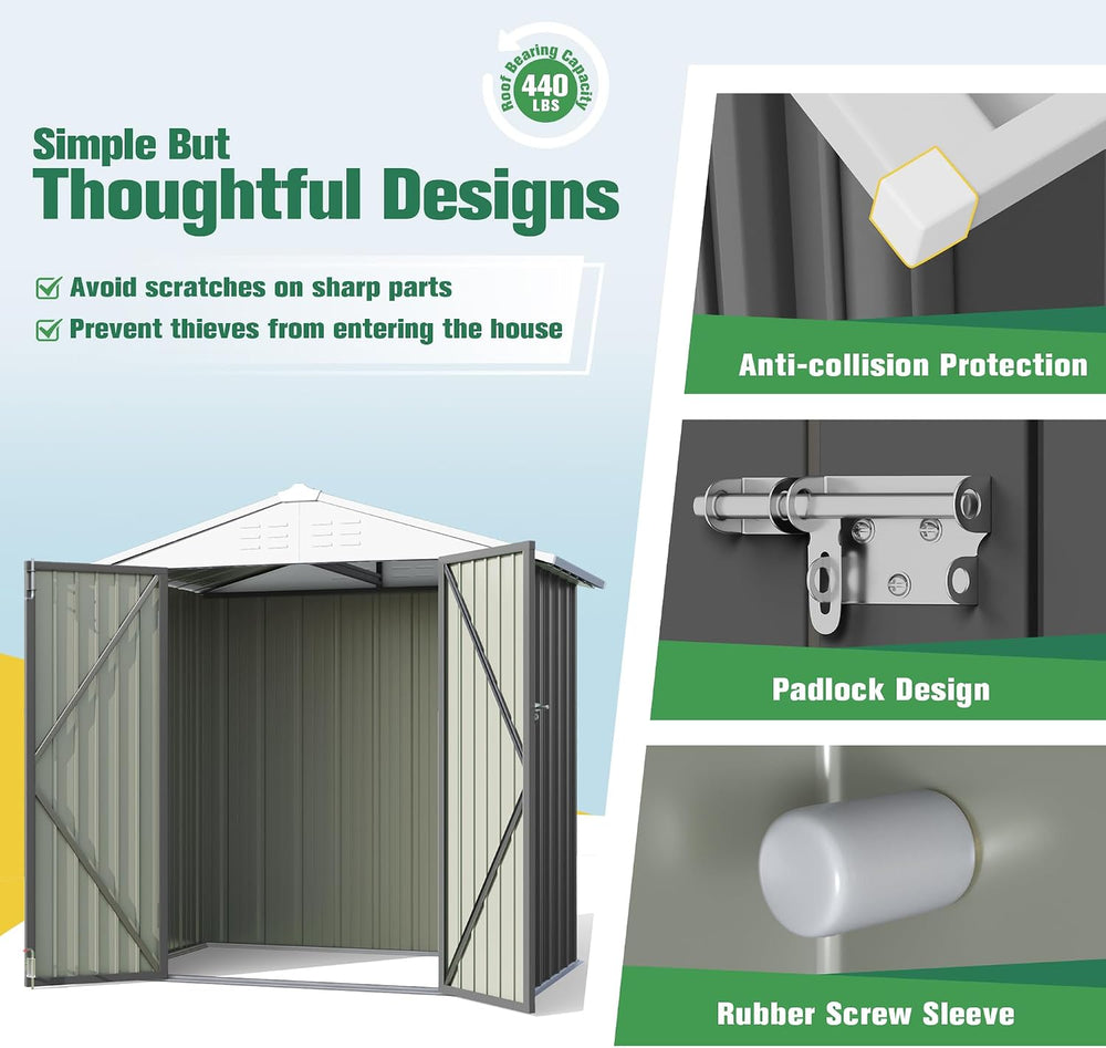 Flamaker 6x4 FT Storage Shed Waterproof Metal Garden Shed with Lockable Door ...