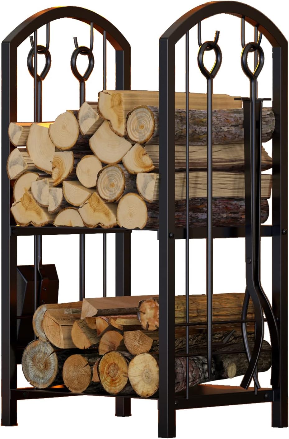 Fire Beauty Firewood Rack Log Holder Wood Storage with 4 Fireplace Tool Set