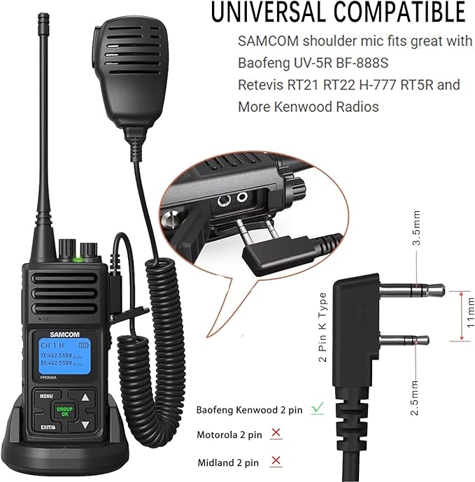 SAMCOM Two Way Radio with Shoulder Speaker Mic, 5W High Power 2 Way Radios Lo...