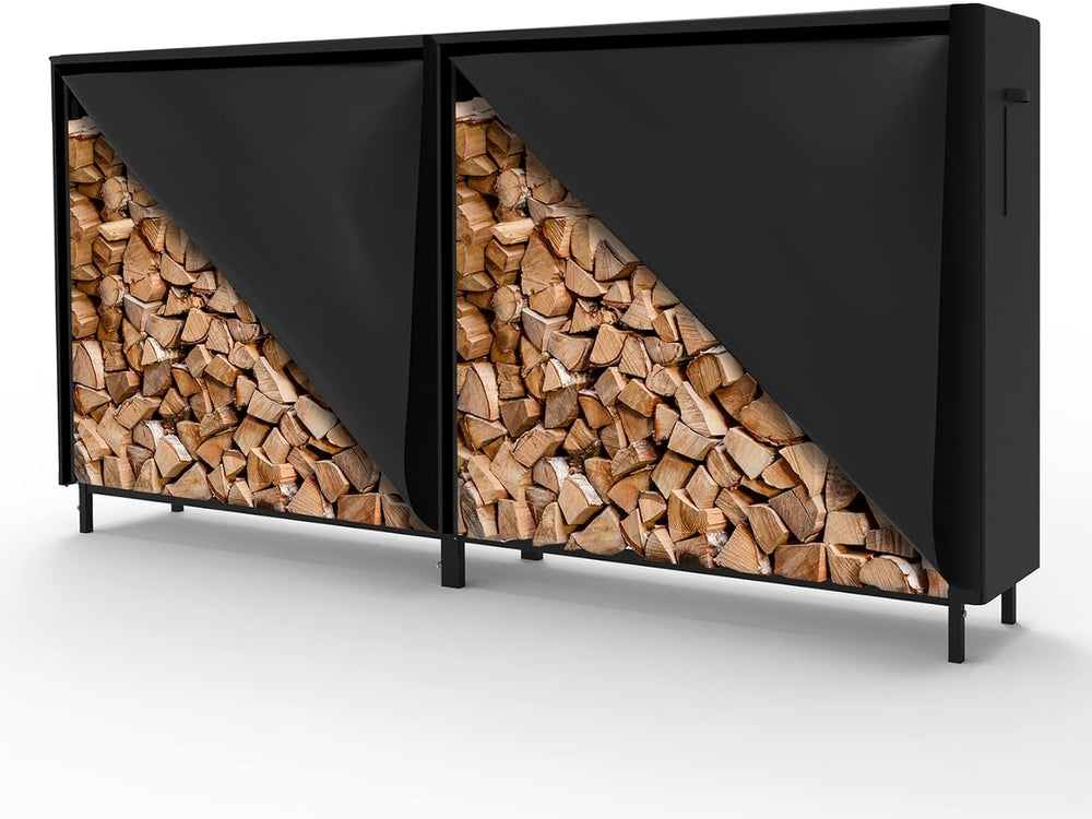 WALMANN 8ft Firewood Rack with Cover, Heavy Duty Firewood Rack
