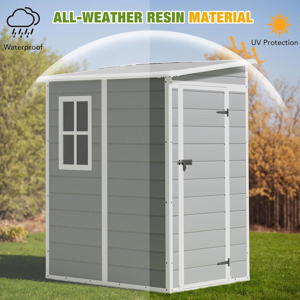 Greesum 5x4FT Plastic Outdoor Storage Shed with Floor, Light Gray
