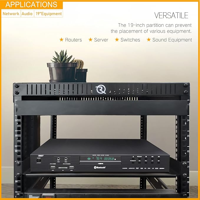 RIVECO 2 Pieces 1U Rack Shelves 19” Tray Cabinet Mount Vented Cantilevers