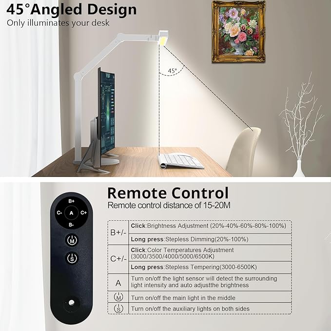 Micomlan Architect Desk Lamp for Home Office, 24W Adjustable Led Desk Light